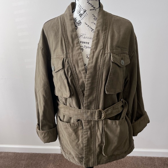 Free People Drapey Olive Green Utility Jacket with O-Ring Belt Size S - Picture 6 of 11
